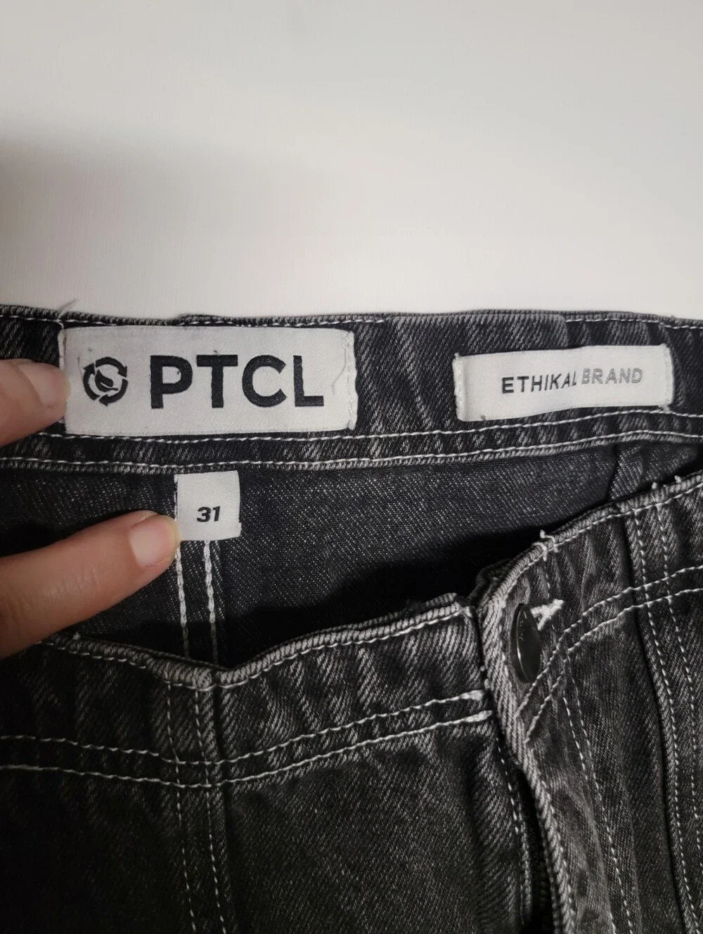 PTCL Moto Pop Stitch High Waist Straight Leg Baggy Jeans Black Rinse